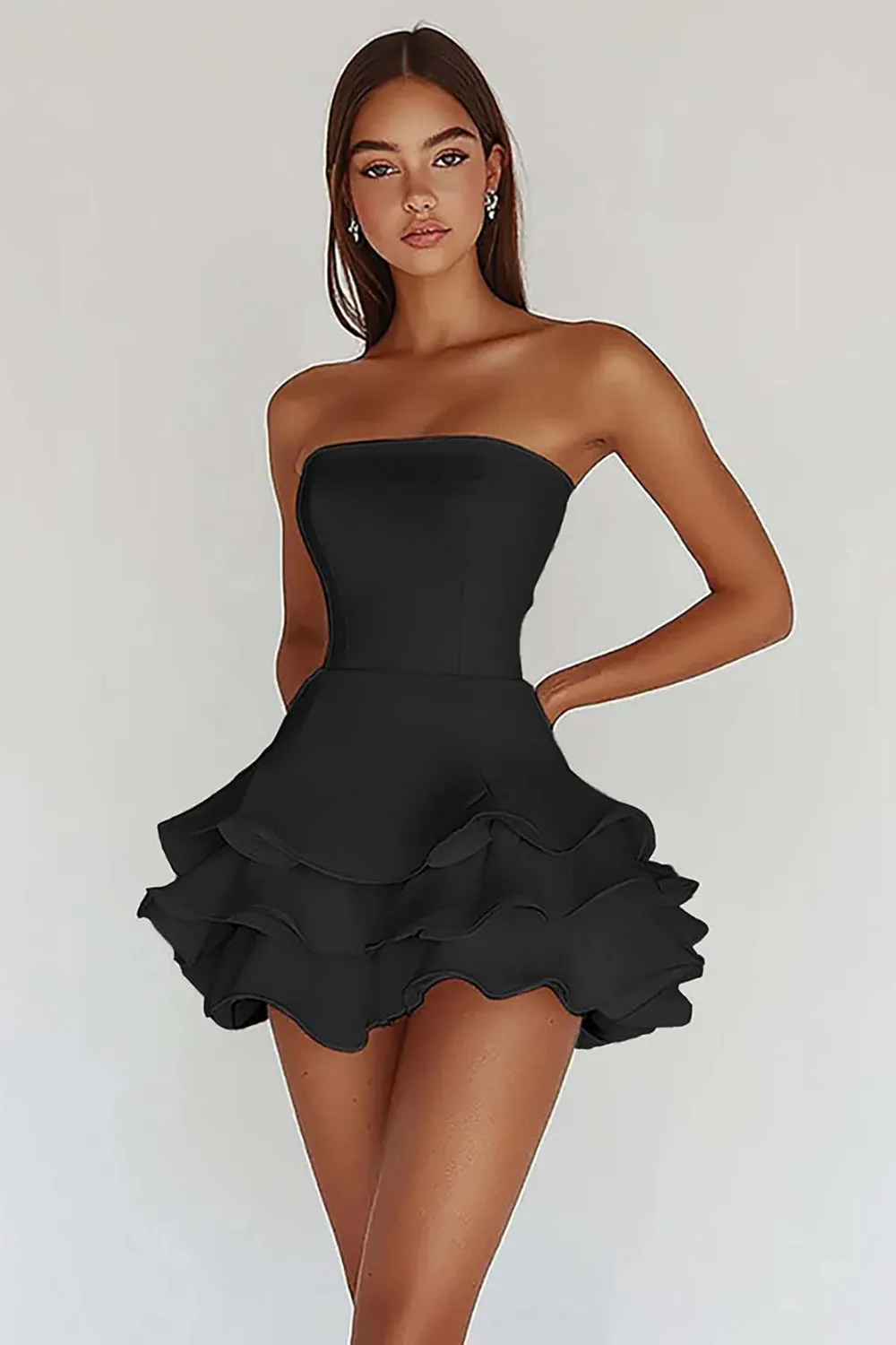 White Strapless A Line Tiered Satin Graduation Dress sold by Wedtrend product image thumbnail 5