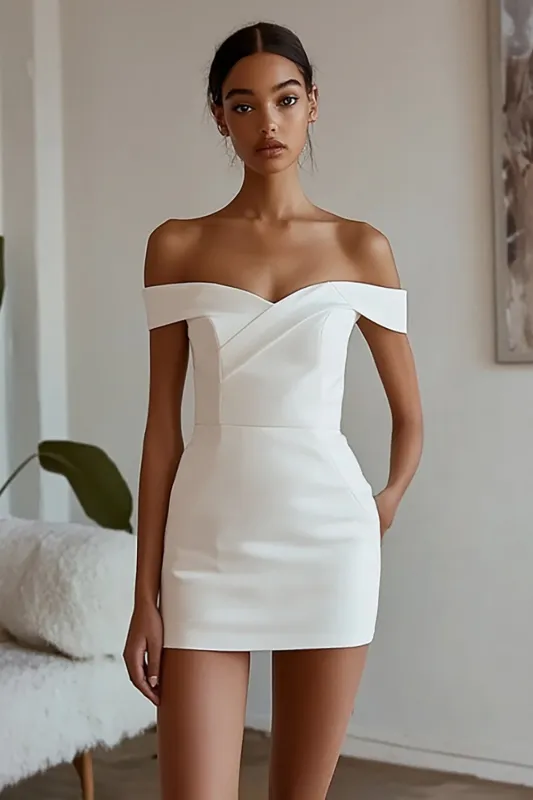 White Off The Shoulder Short Bodycon Graduation Dress made by Wedtrend
