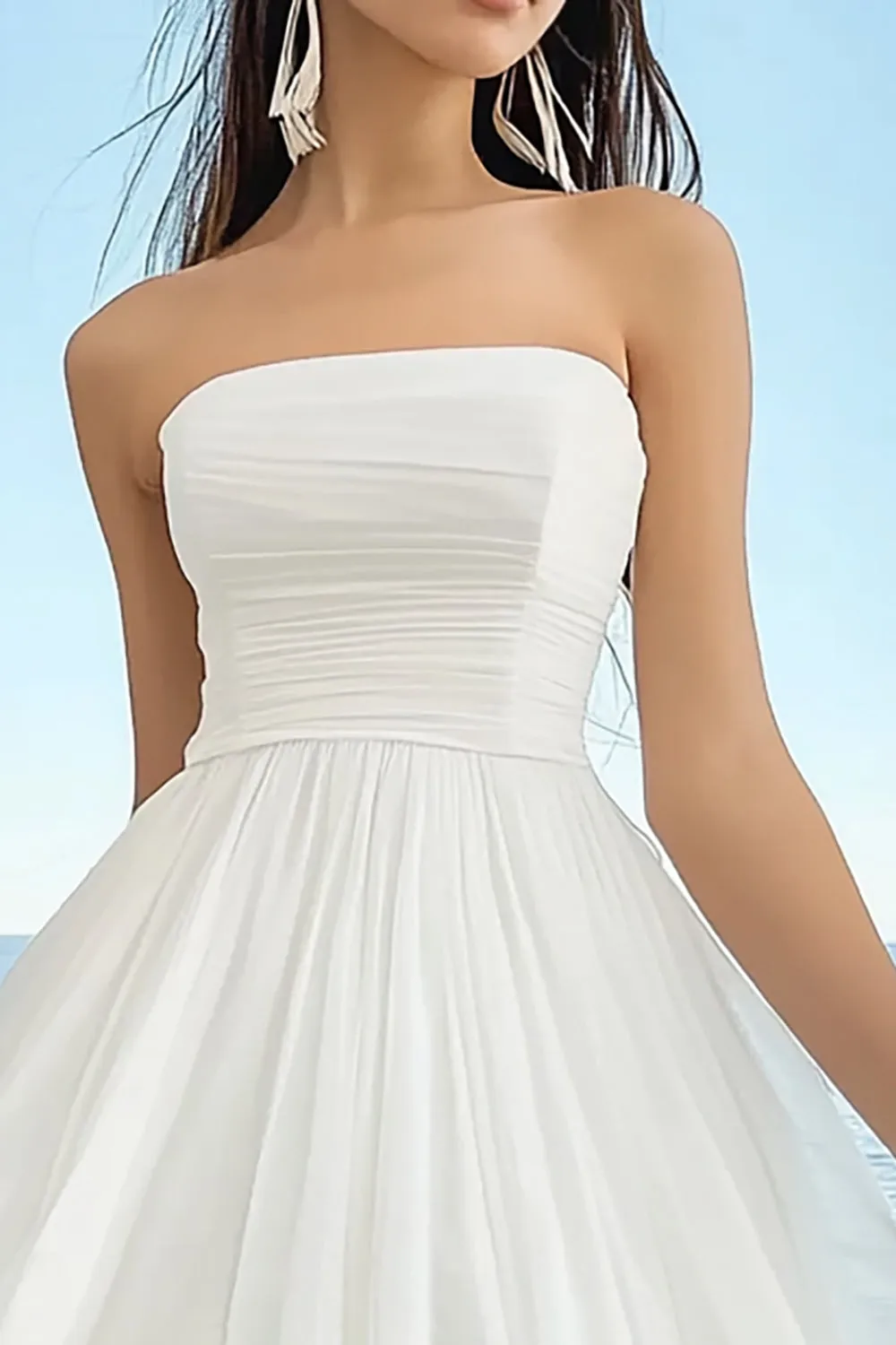 White A Line Ruched Strapless Graduation Dress sold by Wedtrend product image thumbnail 2