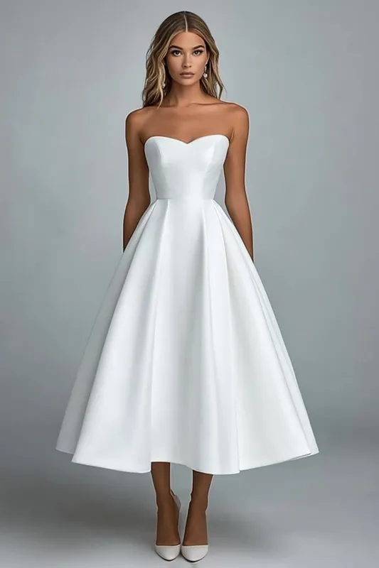 White A Line Strapless Satin Long Graduation Dress made by Wedtrend