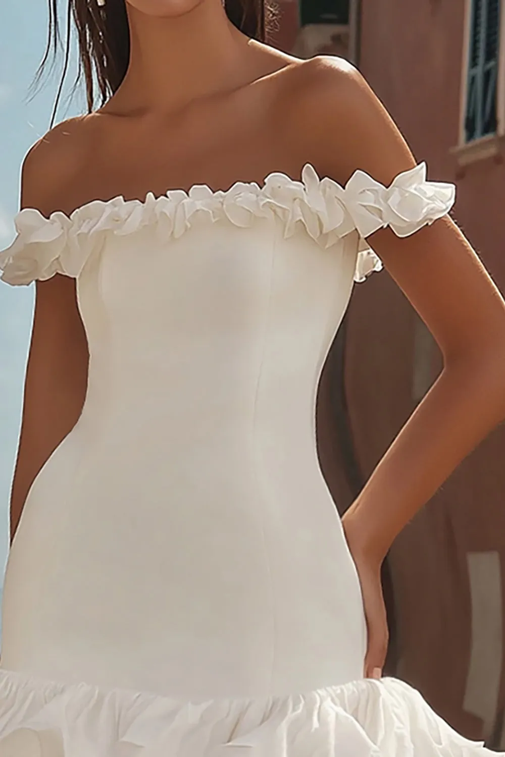 White Off The Shoulder Ruffled Short Tight Graduation Dress sold by Wedtrend product image thumbnail 2