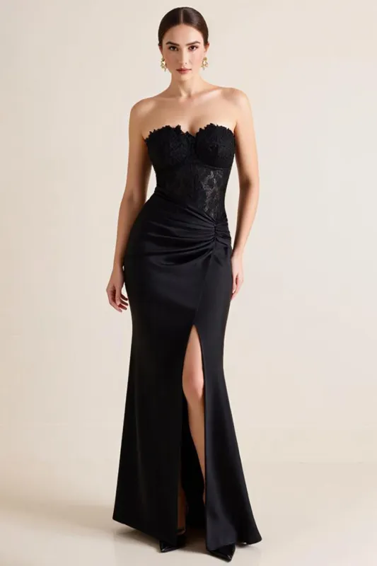 Black Sweetheart Sheath Lace Formal Dress with Slit made by Wedtrend