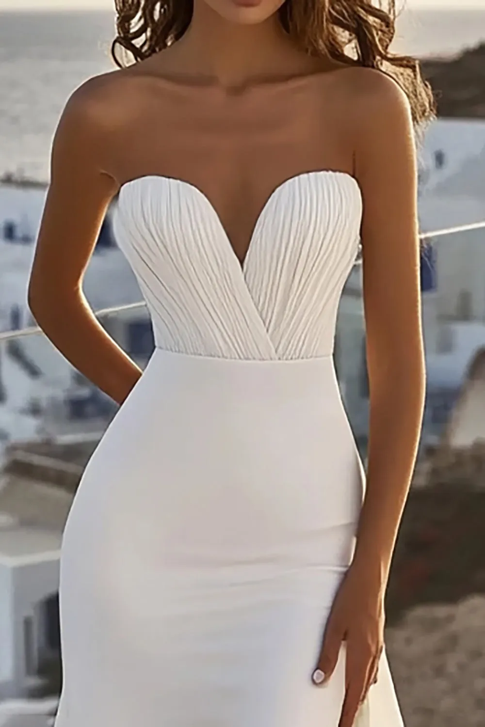 Ivory Mermaid Strapless Ruched Long Wedding Dress with Slit sold by Wedtrend product image thumbnail 2