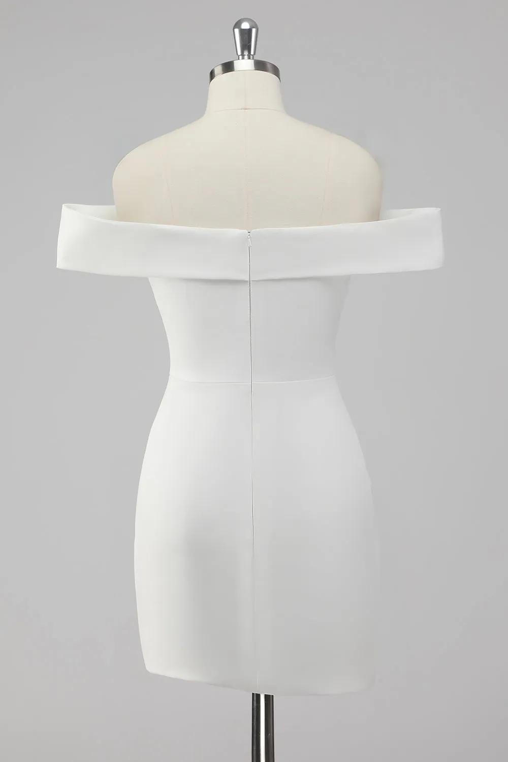 Simple Sheath Off the Shoulder Satin Short White Graduation Dress sold by Wedtrend product image thumbnail 2