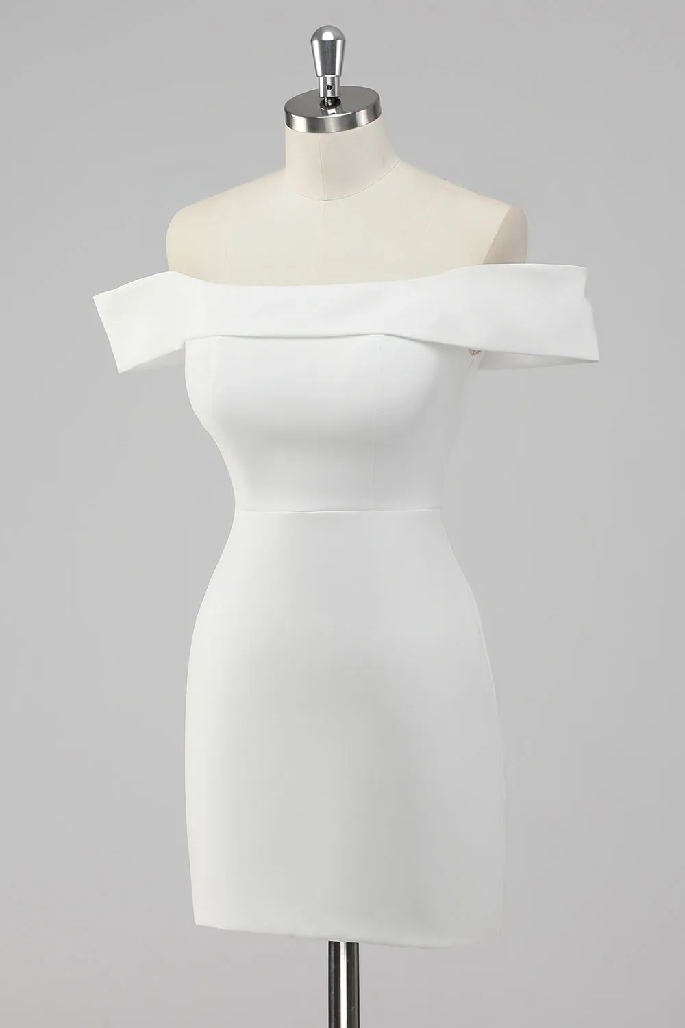 Simple Sheath Off the Shoulder Satin Short White Graduation Dress sold by Wedtrend product image thumbnail 3