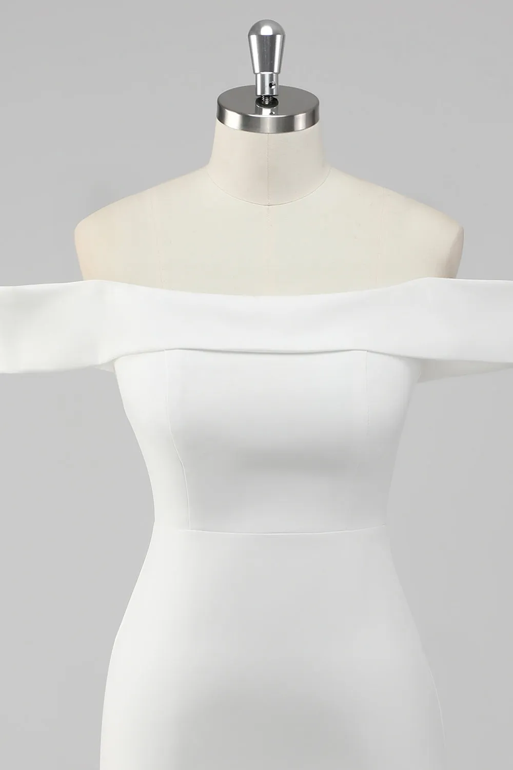 Simple Sheath Off the Shoulder Satin Short White Graduation Dress sold by Wedtrend product image thumbnail 4