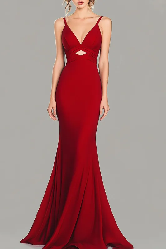 Red V-Neck Cut Out Mermaid Formal Dress sold by Wedtrend