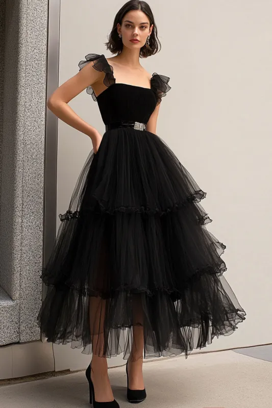 Black Tulle Spaghetti Straps A Line Formal Dress sold by Wedtrend