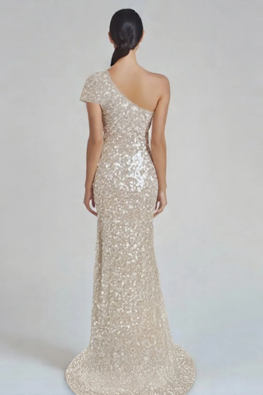 Sparkly Champagne Mermaid One Shoulder Formal Dress with Sequins sold by Wedtrend product image thumbnail 2