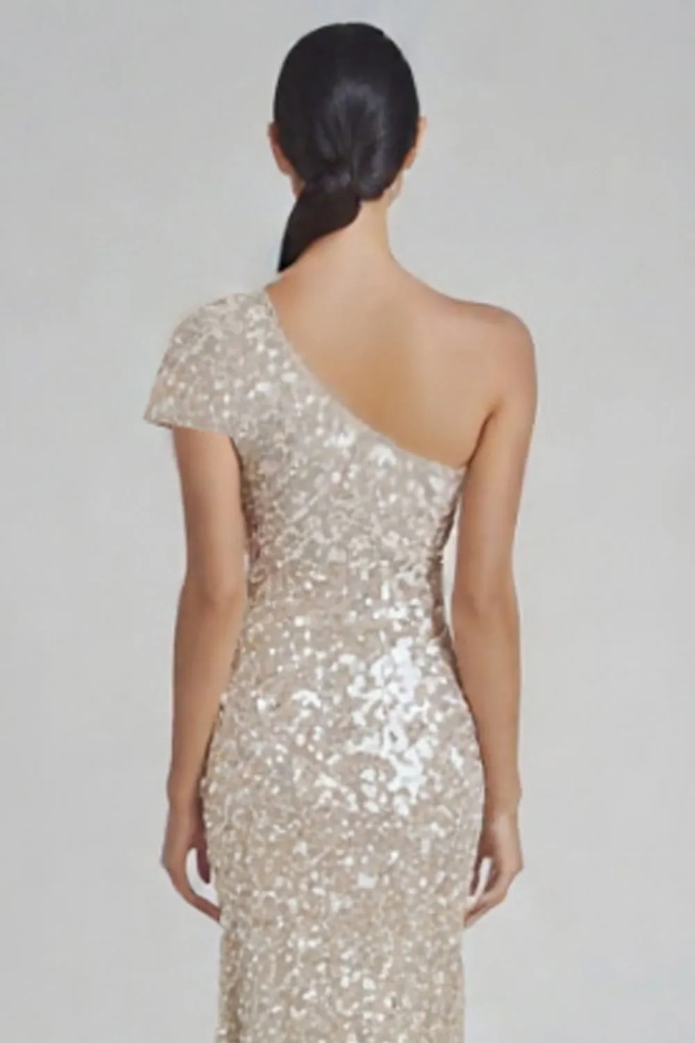 Sparkly Champagne Mermaid One Shoulder Formal Dress with Sequins sold by Wedtrend product image thumbnail 4