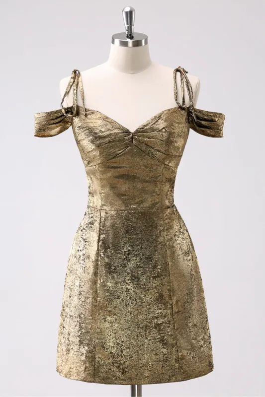 Golden A-Line Cold Shoulder Short Homecoming Dress sold by Wedtrend