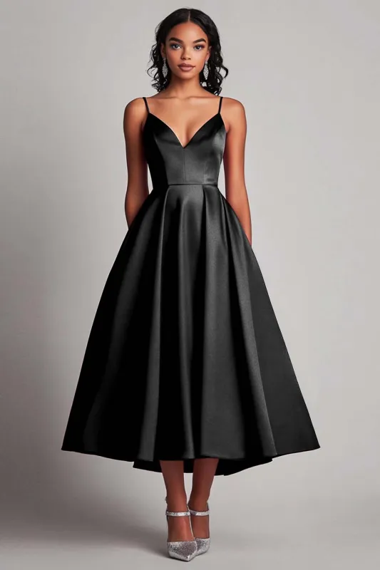 Black A Line Satin Spaghetti Straps Formal Dress made by Wedtrend