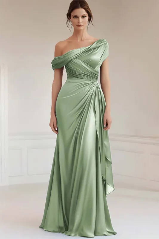 Dusty Sage Mermaid One Shoulder Ruched Long Formal Dress made by Wedtrend