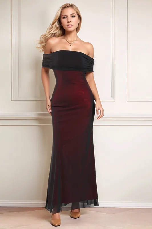 Black Red Sheath Off the Shoulder Wedding Guest Dress sold by Wedtrend