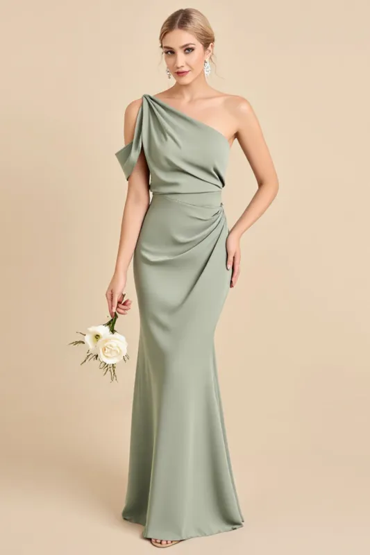 Matcha Sheath One Shoulder Chiffon Ruched Bridesmaid Dress sold by Wedtrend