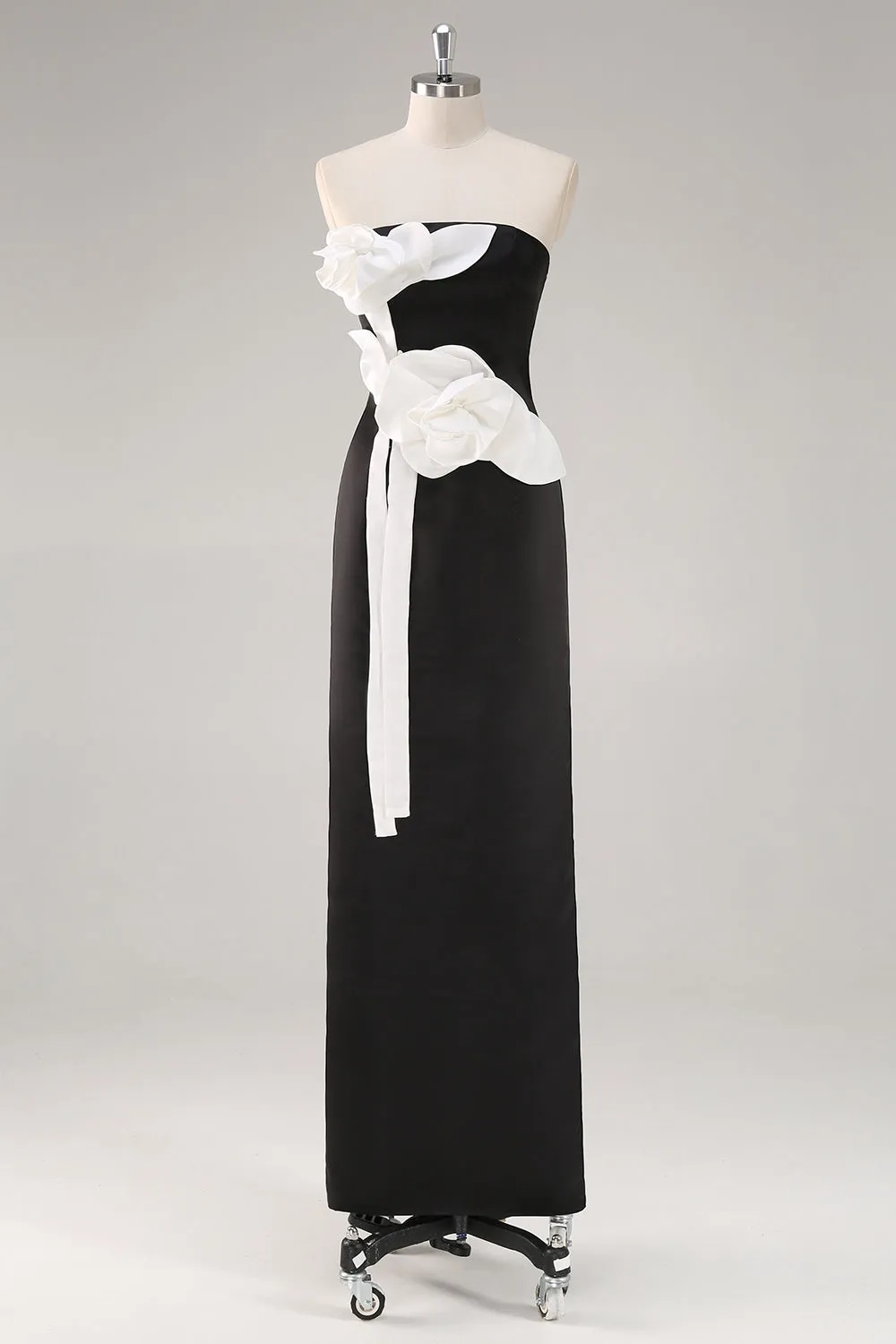 Sheath Strapless Black Tie Dress with 3D Flowers sold by Wedtrend