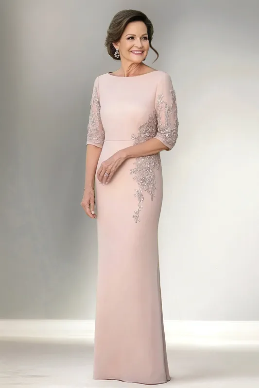 Champagne Mermaid Half Sleeves Long Mother of The Bride Dress made by Wedtrend