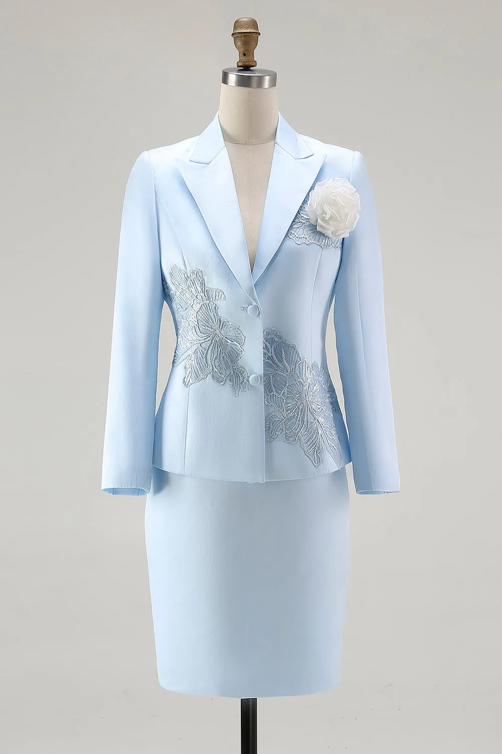 Blue Satin V-Neck Long Sleeves 2 pieces Mother Of The Bride Dress sold by Wedtrend product image thumbnail 4