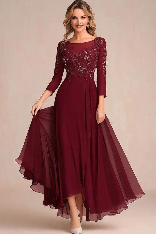 Burgundy A Line Long Sleeves Mother Of Bride Dress With Appliques sold by Wedtrend