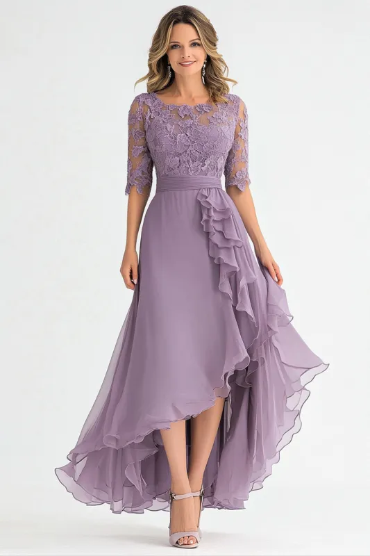 Elegant Grey Purple A Line Tulle Mother Of the Bride Dress With Ruffles sold by Wedtrend