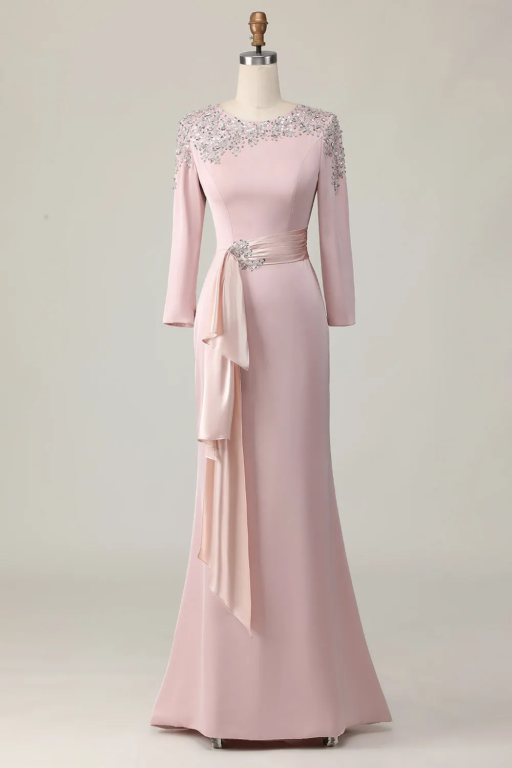 Blush Lace Sheath Mother Of The Bride Dress with Long Sleeves sold by Wedtrend product image thumbnail 5