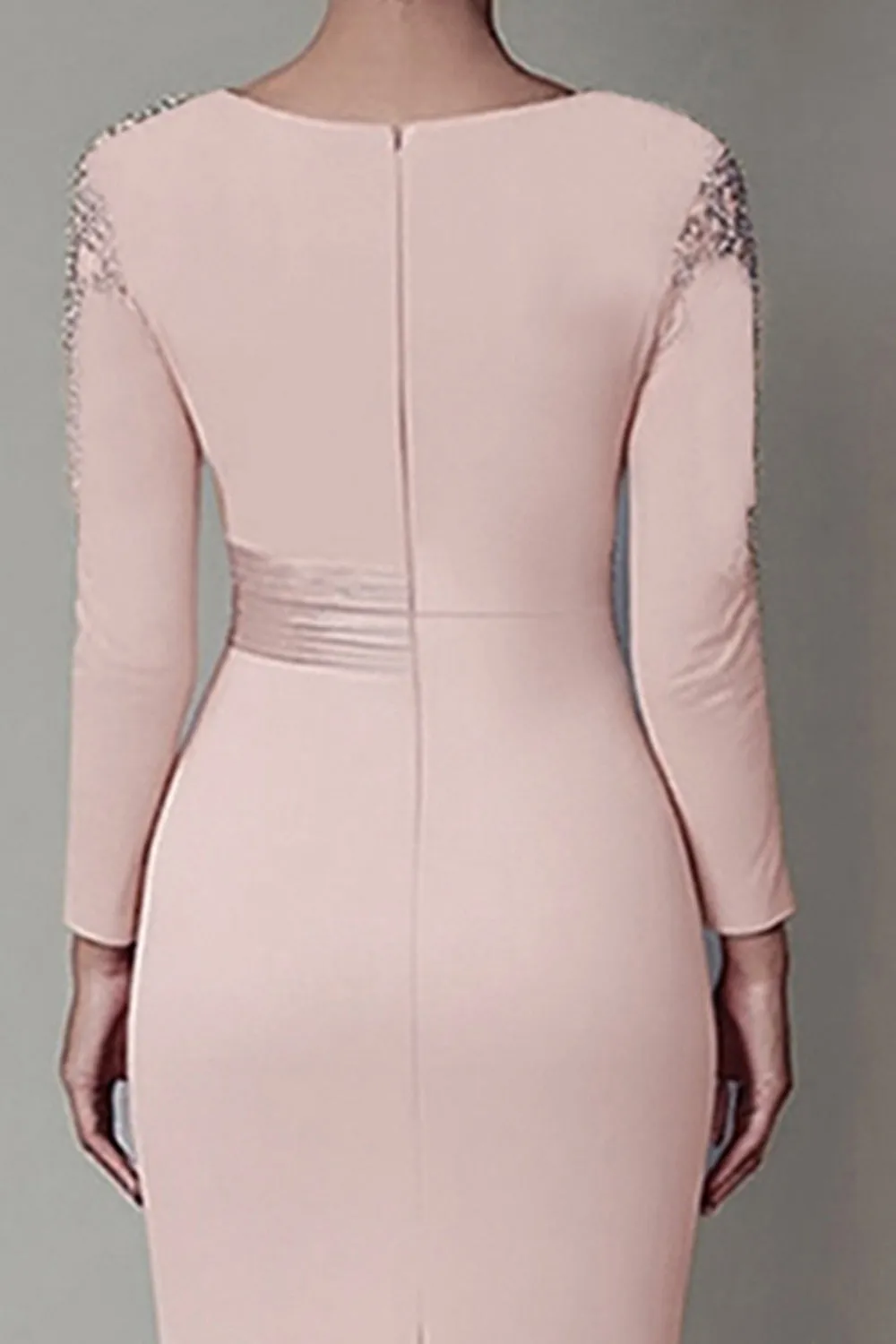 Blush Lace Sheath Mother Of The Bride Dress with Long Sleeves sold by Wedtrend product image thumbnail 4