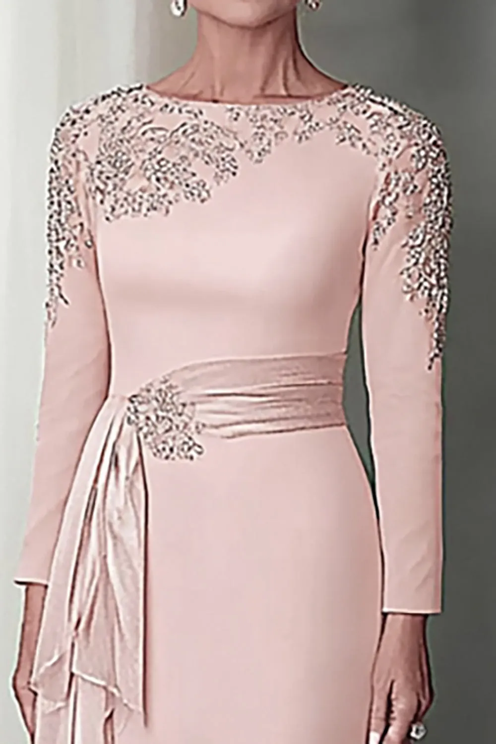 Blush Lace Sheath Mother Of The Bride Dress with Long Sleeves sold by Wedtrend product image thumbnail 3