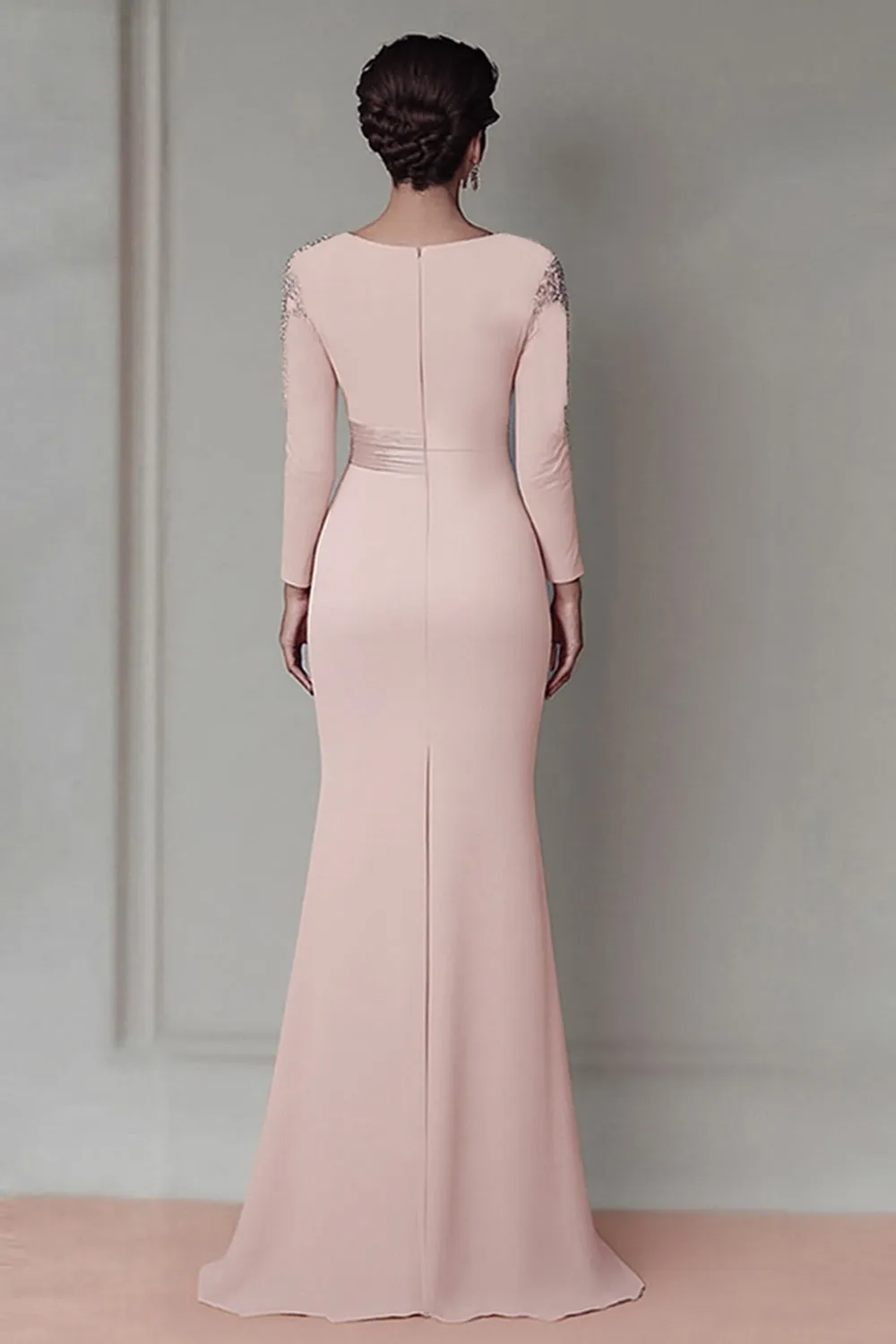 Blush Lace Sheath Mother Of The Bride Dress with Long Sleeves sold by Wedtrend product image thumbnail 2
