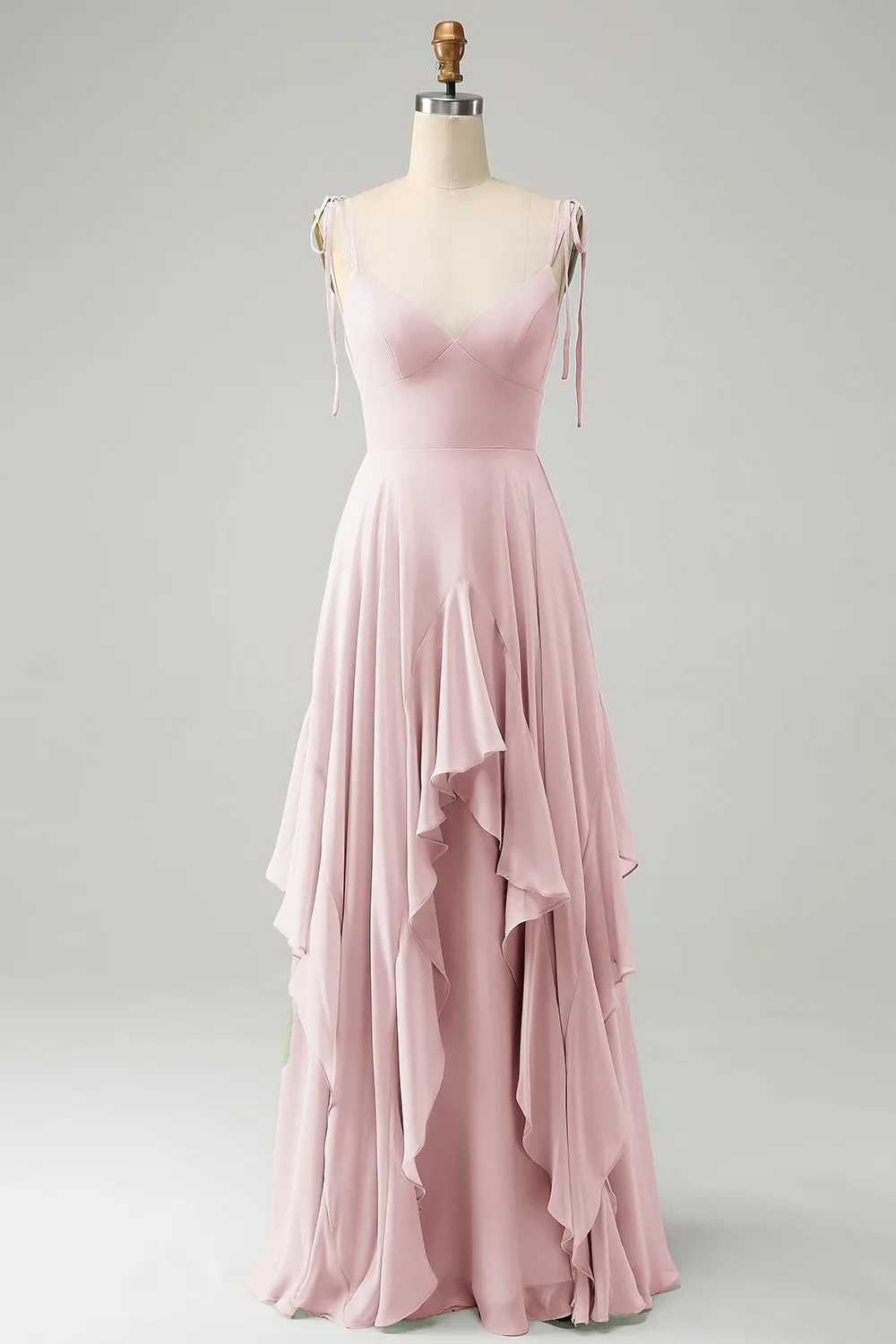 A Line Spaghetti Straps Chiffon Long Bridesmaid Dress with Ruffles sold by Wedtrend product image thumbnail 4