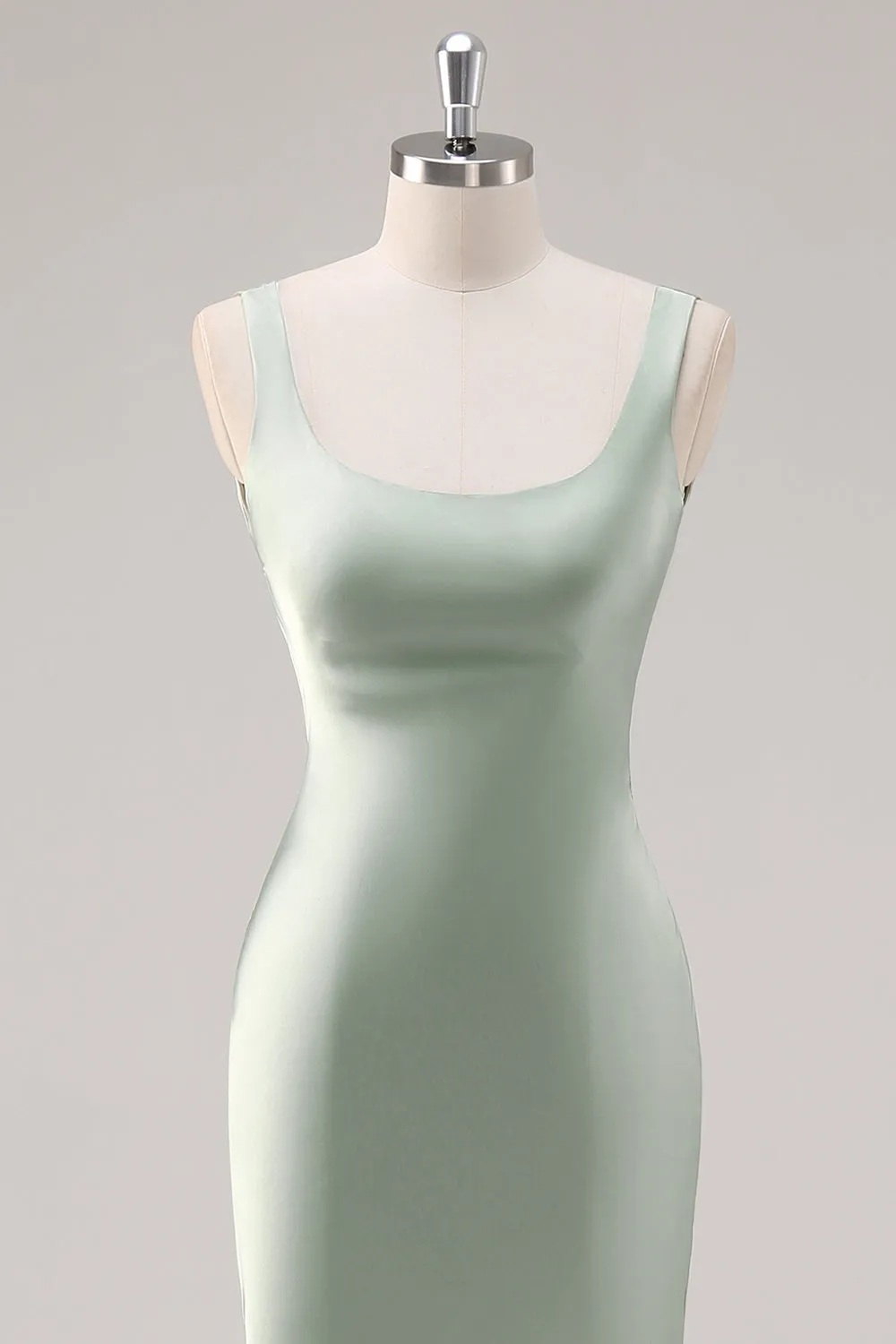 Sage Green Mermaid Square Neck Satin Long Bridesmaid Dress with Criss Cross Back sold by Wedtrend product image thumbnail 4
