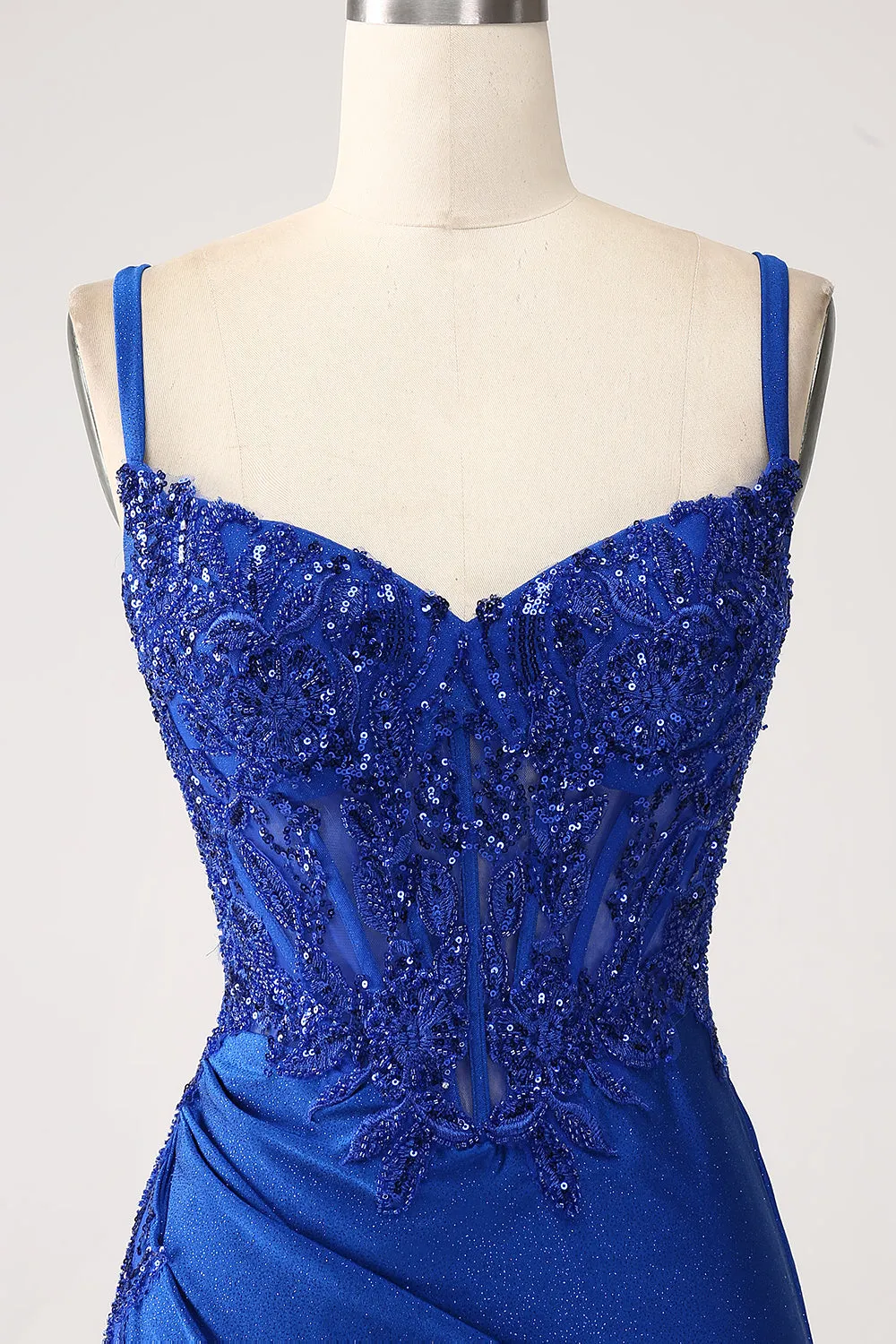 Glitter Royal Blue Mermaid Spaghetti Straps Long Prom Dress with Sequins sold by Wedtrend product image thumbnail 4