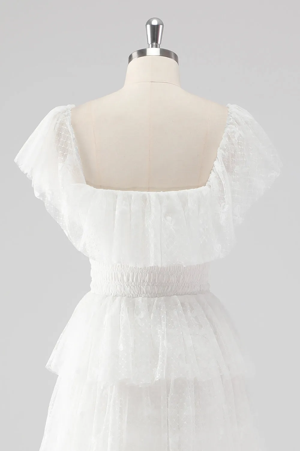 White A Line Square Neck Tiered Wedding Dress sold by Wedtrend product image thumbnail 5