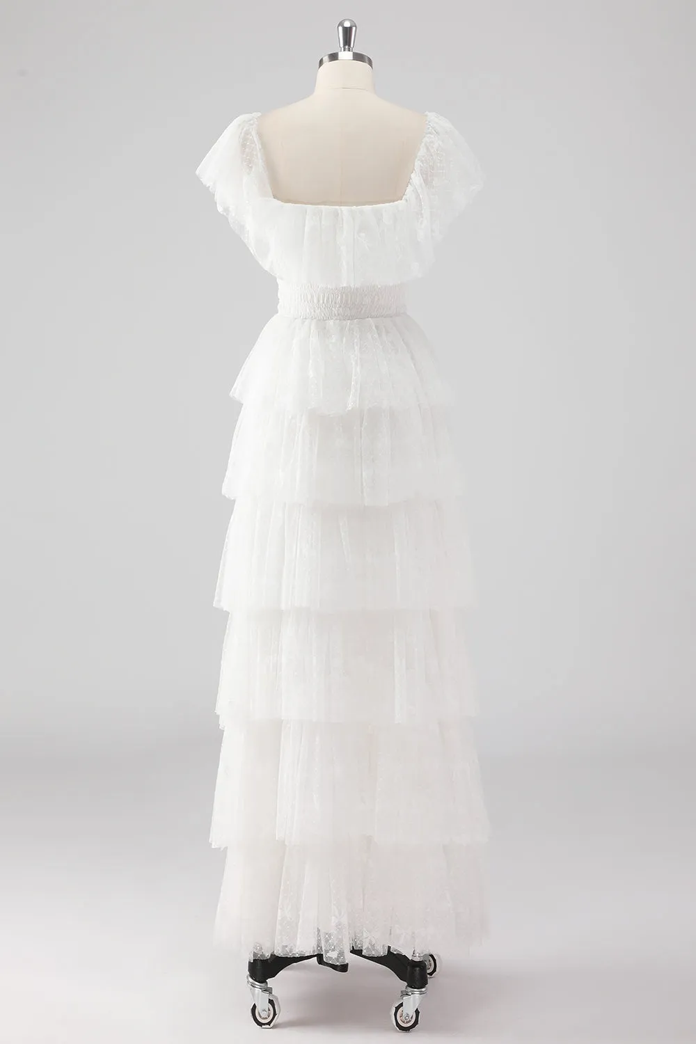 White A Line Square Neck Tiered Wedding Dress sold by Wedtrend product image thumbnail 2