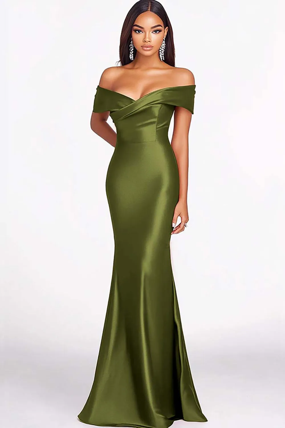 Dusty Sage Mermaid Off The Shoulder Satin Long Formal Dress sold by Wedtrend product image thumbnail 4