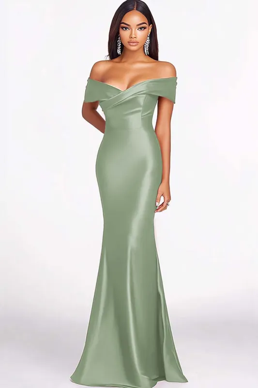Dusty Sage Mermaid Off The Shoulder Satin Long Formal Dress made by Wedtrend