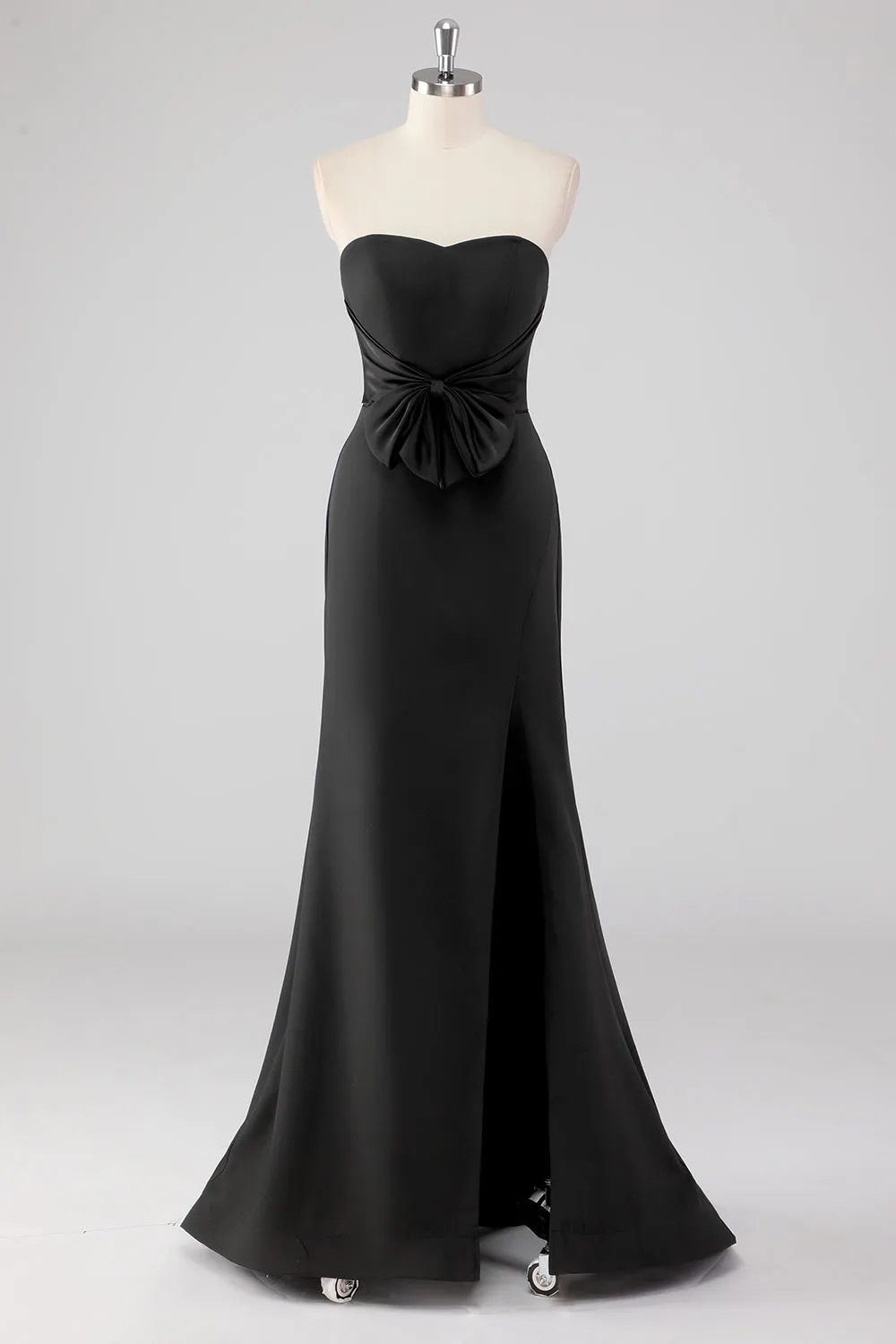 Elegant Black Mermaid Strapless Bow Detail Evening Dress with Slit sold by Wedtrend