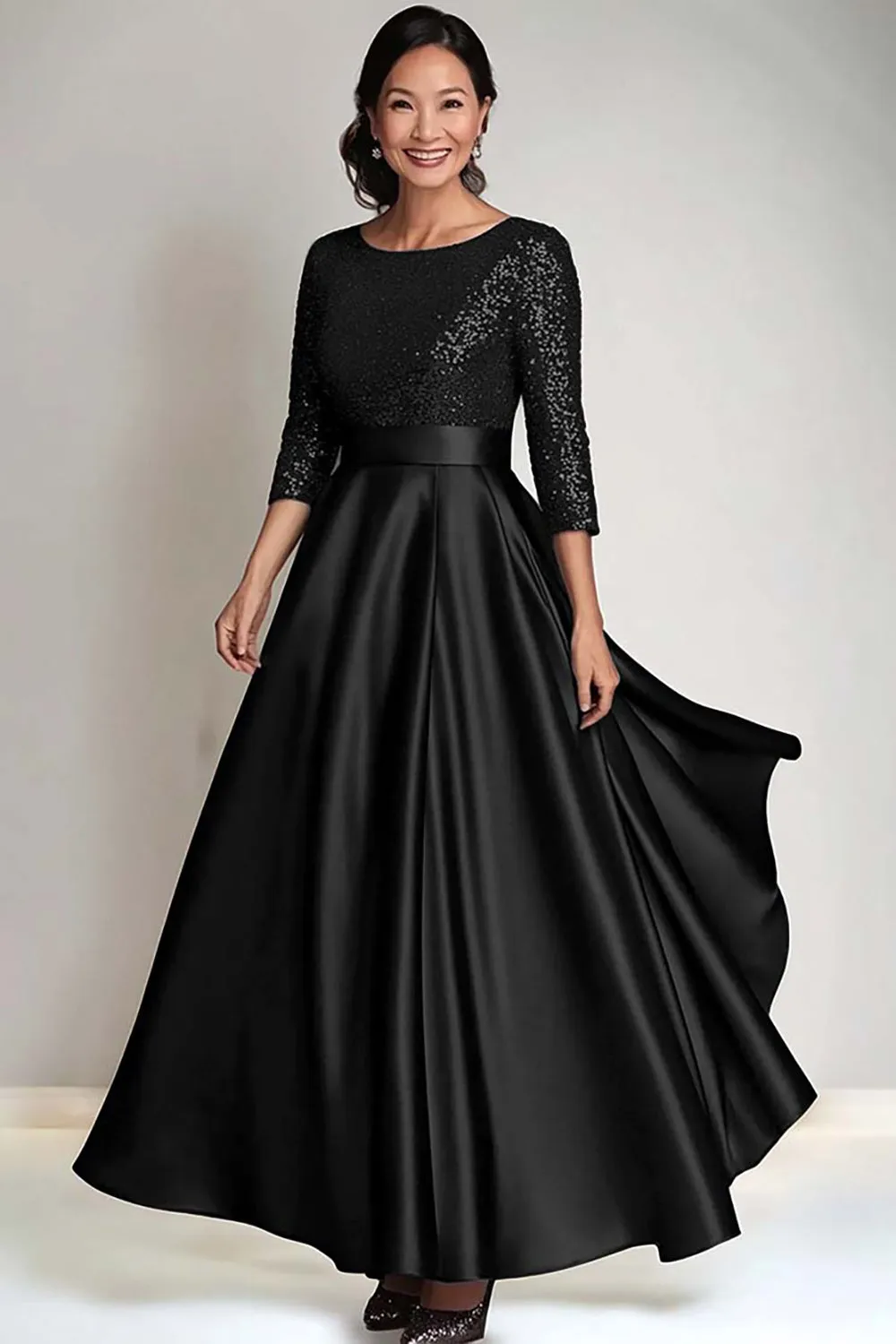 Sparkly Navy A Line Sequin Long Mother of The Bride Dress with Long Sleeves sold by Wedtrend product image thumbnail 4