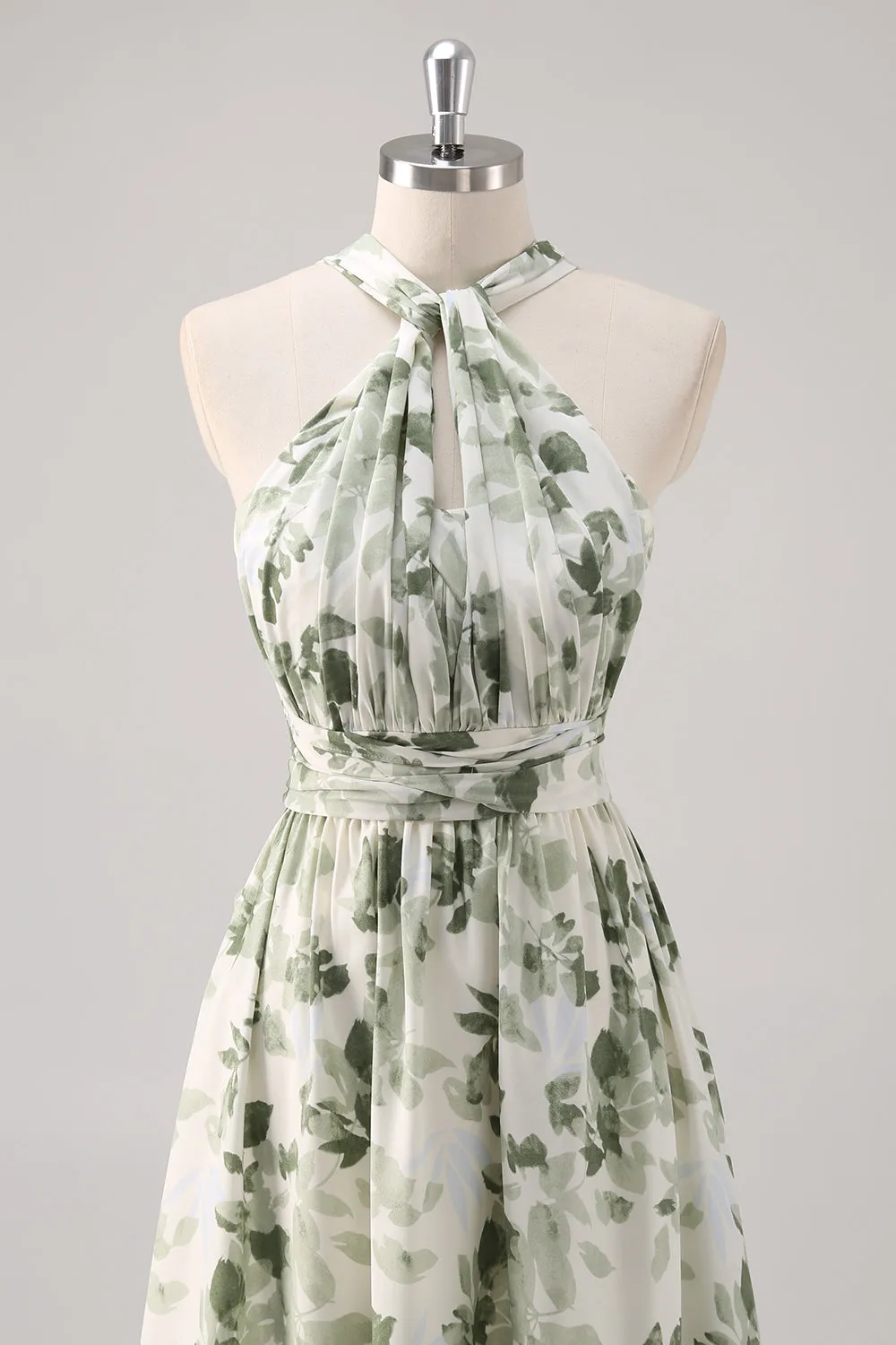 Green Flower A-Line Print Ruched Convertible Design Long Bridesmaid Dress sold by Wedtrend product image thumbnail 4