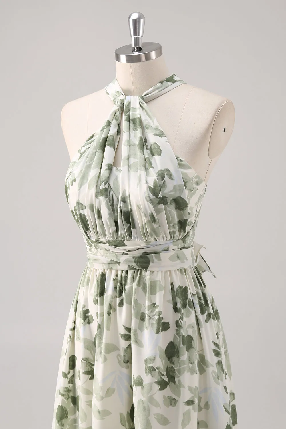 Green Flower A-Line Print Ruched Convertible Design Long Bridesmaid Dress sold by Wedtrend product image thumbnail 5