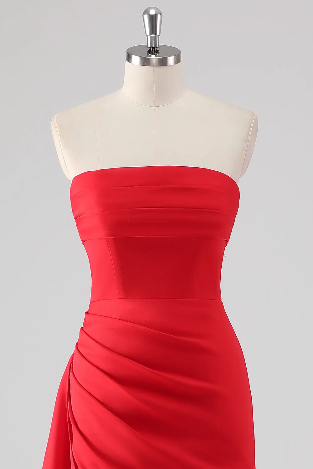 Red Ruched Sheath Formal Dress with Slit sold by Wedtrend product image thumbnail 4