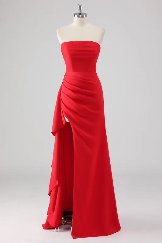 Red Ruched Sheath Formal Dress with Slit sold by Wedtrend
