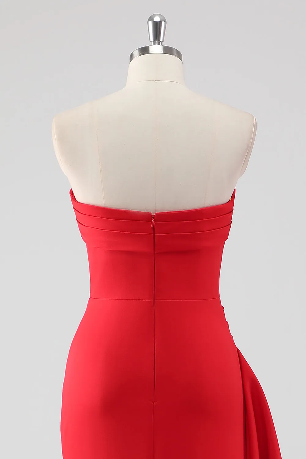 Red Ruched Sheath Formal Dress with Slit sold by Wedtrend product image thumbnail 5