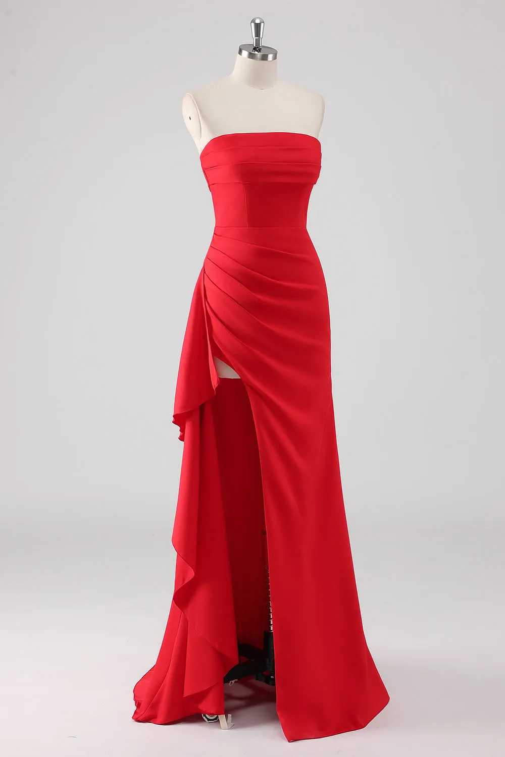 Red Ruched Sheath Formal Dress with Slit sold by Wedtrend product image thumbnail 3