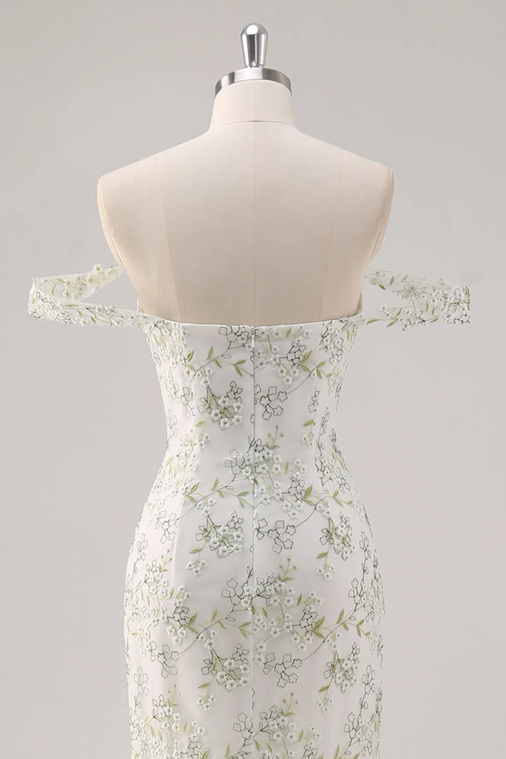 Mermaid White Green Flower Off The Shoulder Long Prom Dress sold by Wedtrend product image thumbnail 5