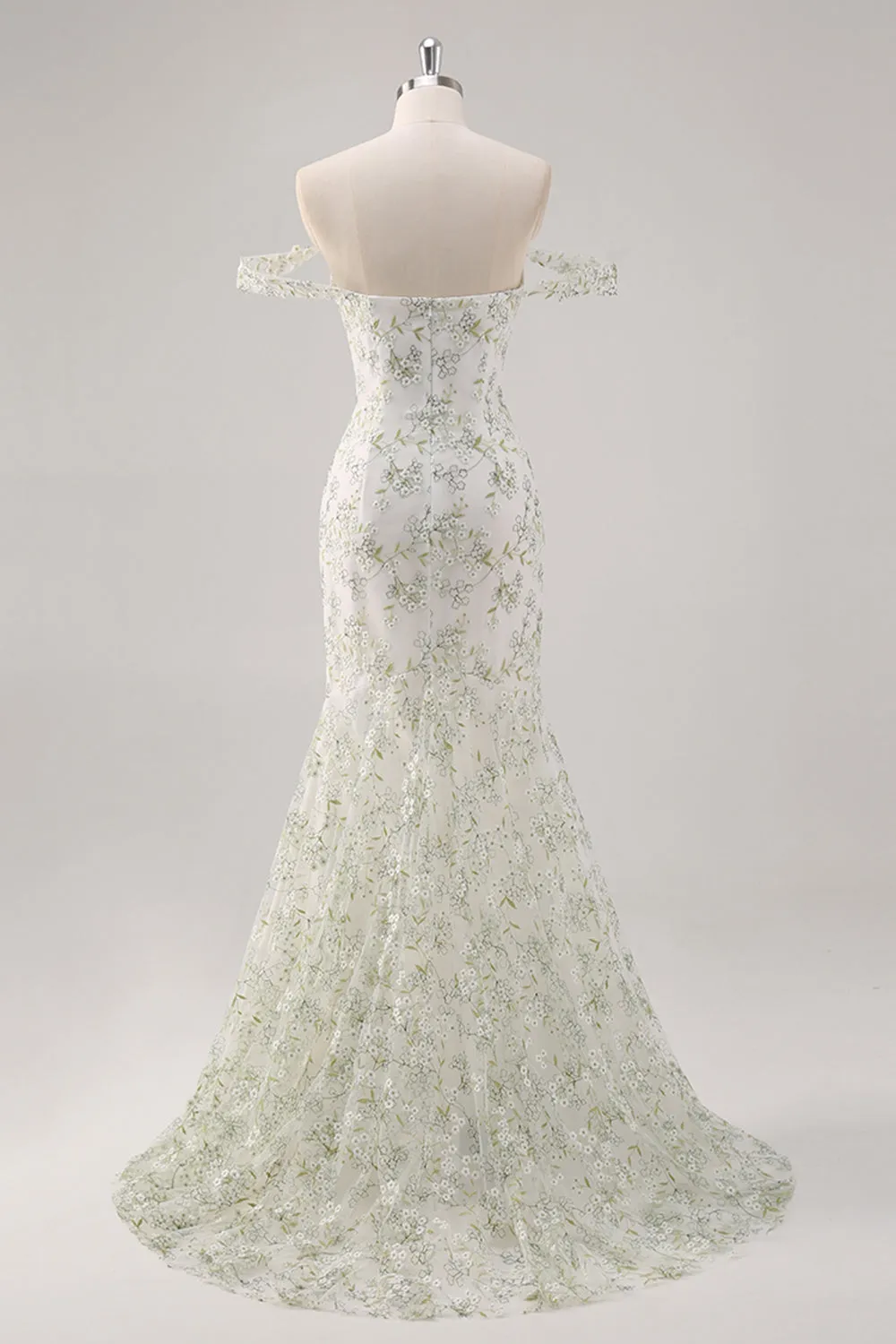 Mermaid White Green Flower Off The Shoulder Long Prom Dress sold by Wedtrend product image thumbnail 2