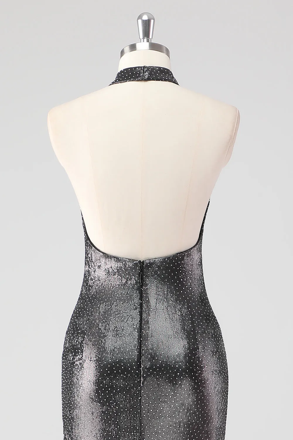 Sparkly Silver Grey Halter Shath Formal Dress with Slit sold by Wedtrend product image thumbnail 5