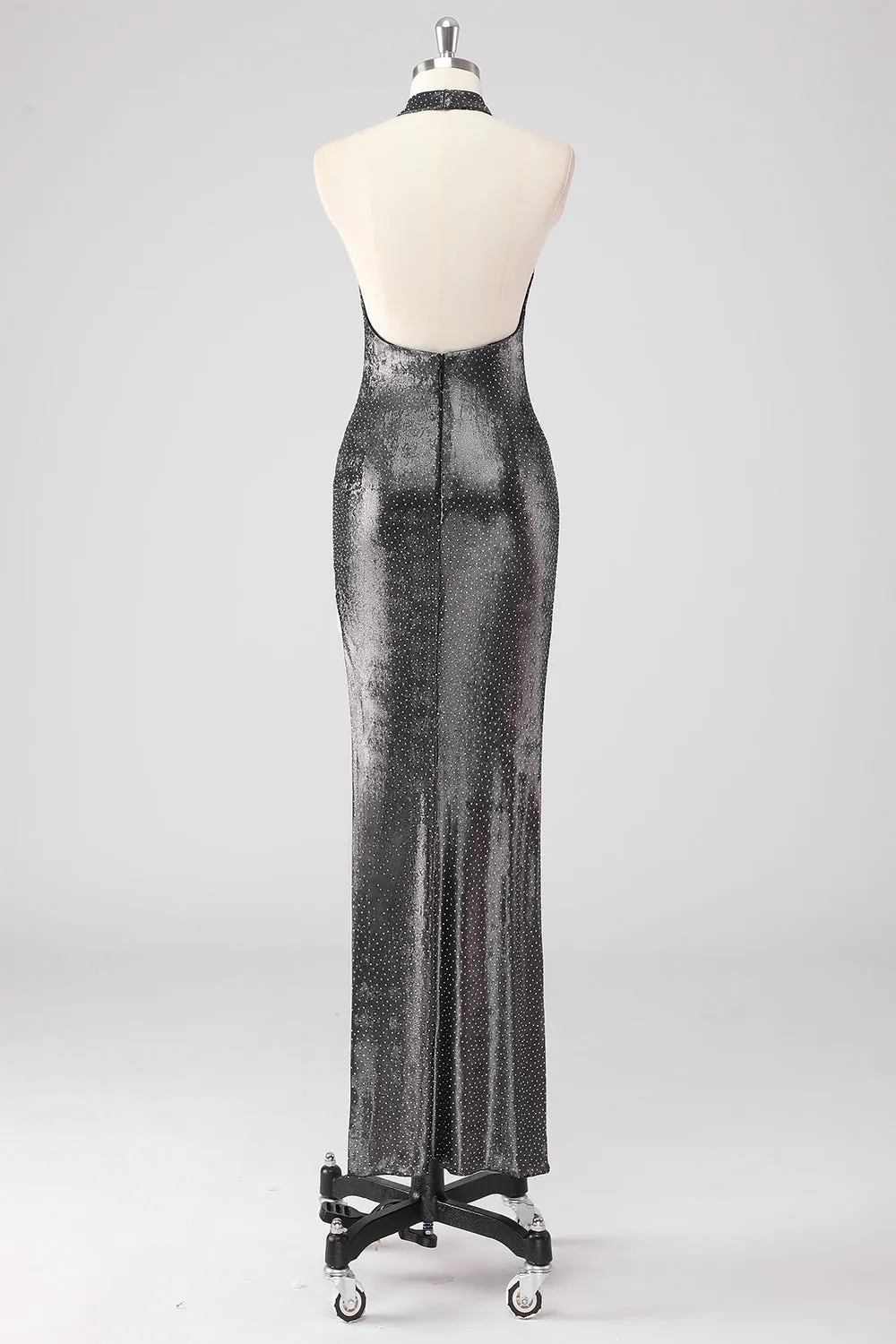 Sparkly Silver Grey Halter Shath Formal Dress with Slit sold by Wedtrend product image thumbnail 2