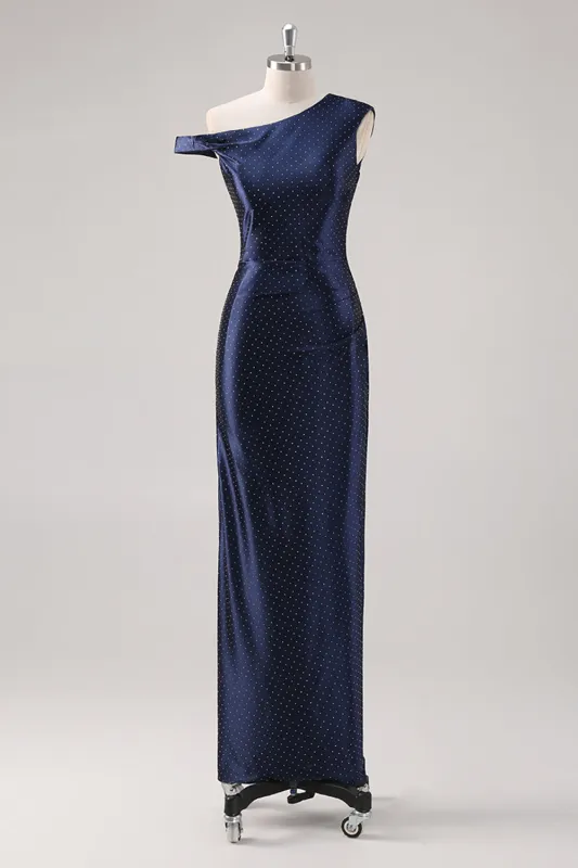Navy Sheath One Shoulder Beaded Formal Dress sold by Wedtrend