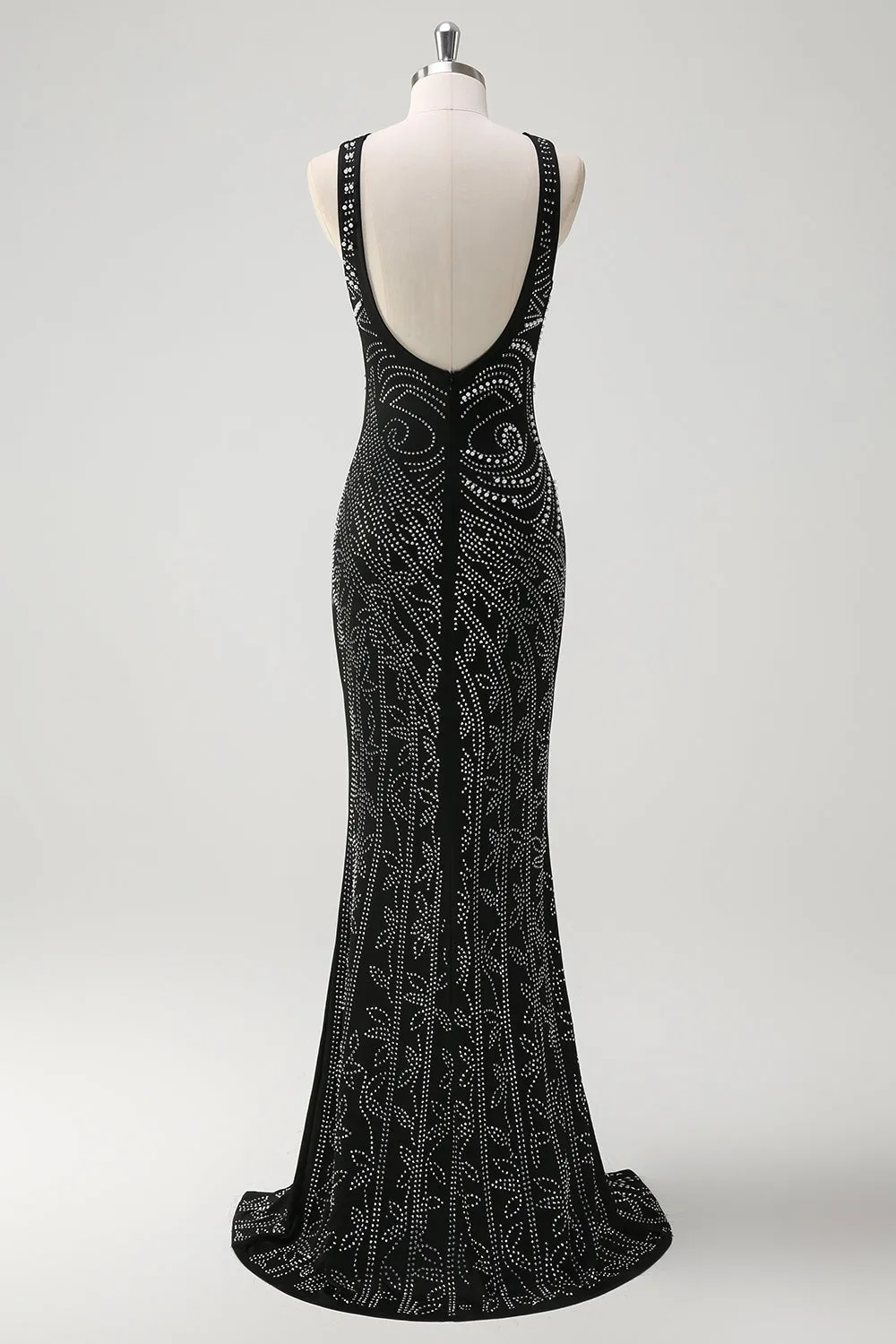 Glitter Black Mermaid Beaded Open Back Long Prom Dress with Slit sold by Wedtrend product image thumbnail 2