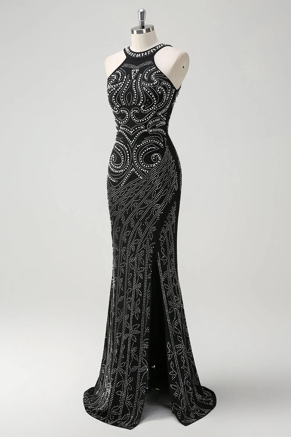 Glitter Black Mermaid Beaded Open Back Long Prom Dress with Slit sold by Wedtrend product image thumbnail 3